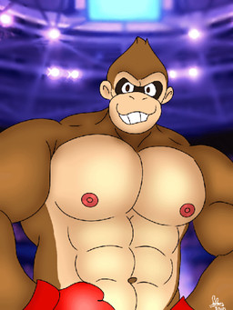 abs anthro big_arms big_muscles big_pecs bouncing_pecs boxing_gloves brown_body brown_fur clothing fighting_ring fur handwear male multicolored_body multicolored_fur muscular muscular_anthro muscular_male nipples pec_flexing pecs two_tone_body two_tone_fur saddragon16_(artist) donkey_kong_(series) nintendo punch-out!! donkey_kong_(character) mammal primate 3:4 animated animated_gif short_playtime