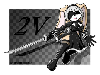 anthro black_boots black_clothing black_dress black_footwear black_gloves black_hairband black_handwear blindfold boots breasts clothing cosplay crossover_cosplay dress female female_anthro footwear gloves hair handwear holding_melee_weapon holding_object holding_sword holding_weapon leotard lips long_ears mature_female melee_weapon multicolored_clothing pink_lips shoes smile solo sword tan_body weapon white_clothing white_hair flashpointgear nier_automata platinumgames sega sonic_the_hedgehog_(series) vanilla_the_rabbit yorha_2b lagomorph leporid mammal rabbit 2023 4:3 crossover hi_res