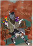 anthro border bottomwear clenched_teeth clothed clothing coat colored_nails crossdressing ear_piercing ear_ring eyeshadow flag flag_(object) flag_in_mouth footwear fur genderfluid_pride_colors glitter grey_body grey_fur holding_flag holding_object jacket kerchief legwear lgbt_pride makeup male mouth_hold multicolored_clothing nails object_in_mouth one_eye_closed pattern_clothing piercing pride_color_flag pride_colors rainbow rainbow_clothing rainbow_flag rainbow_pride_colors rainbow_pride_flag rainbow_symbol ring_piercing scarf shemagh shoes six-stripe_rainbow_pride_colors skirt sneakers solo sparkles striped_clothing stripes teeth thigh_highs topwear white_border wink fanciestfeline converse pawsie canid canine canis mammal wolf hi_res