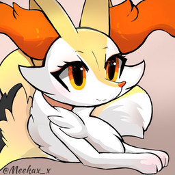 ambiguous_anthro ambiguous_gender anthro arm_tuft black_body black_fur blush cheek_tuft chest_tuft closed_smile dipstick_tail eyebrows eyelashes facial_tuft fur hip_tuft inner_ear_fluff lying markings mouth_closed multicolored_body multicolored_fur nude_ambiguous nude_anthro on_front orange_body orange_eyes orange_fur orange_inner_ear_fluff pointy_ears prick_ears semi-anthro shoulder_tuft side_view smile snout solo tail tail_markings text thick_eyelashes tuft twitter_handle white_body white_fur white_tail_tip yellow_body yellow_fur yellow_tail meekax_x nintendo pokemon braixen canid generation_6_pokemon mammal pokemon_(species) 1:1 2023 artist_name cel_shading colored digital_drawing_(artwork) digital_media_(artwork) half-length_portrait hi_res portrait shaded