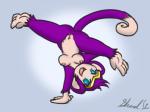 4:3 4_toes anthro blue_eyes breasts crown feet female front_view fur genitals handstand haplorhine headgear humanoid_genitalia humanoid_pussy looking_at_viewer mammal monkey nipples nude on_one_hand open_mouth open_smile primate purple_body purple_fur pussy shantae_(monkey_form) shantae_(series) shardshatter simple_background smile solo spread_legs spreading tan_body tan_skin tiara toes toony wayforward