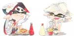 bare_shoulders clothing duo eating fangs female food fries gloves hair handwear humanoid_pointy_ears jewelry long_hair markings mask mole_(marking) pointy_ears pseudo_hair short_hair teeth tentacle_hair tentacles yellow_eyes ningukt nintendo splatoon callie_(splatoon) marie_(splatoon) squid_sisters_(splatoon) animal_humanoid cephalopod cephalopod_humanoid humanoid inkling marine marine_humanoid mollusk mollusk_humanoid 2017 hi_res