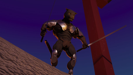 abs anthro armor armwear biceps big_muscles black_body black_nipples black_tail brown_clothing brown_gloves brown_handwear clothed clothing dual_wielding ear_piercing footwear fur gloves handwear holding_object holding_weapon looking_forward male manly melanistic melee_weapon monotone_tail muscular muscular_anthro muscular_male nipples pecs piercing quads sky solo sword tail thong underwear weapon mindorbody felid mammal pantherine 16:9 3d_(artwork) digital_media_(artwork) hi_res widescreen