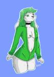 4_fingers anthro black_nose breasts buckteeth cleavage clothed clothing collar eyebrows eyelashes female fingers fluffy fur green_eyebrows green_eyes green_hair hair heart_symbol hoodie looking_at_viewer midriff navel simple_background smile solo standing teeth topwear white_body white_fur youtuber jazzed_arts sparky(youtube) hare lagomorph leporid mammal 2019 absurd_res digital_media_(artwork) hi_res portrait three-quarter_portrait