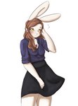 anthro bottomwear breasts brown_hair clothed clothing eyebrows eyelashes female freckles hair simple_background skirt solo white_background yellow_eyes alasou lagomorph leporid mammal rabbit 2021 digital_media_(artwork) hi_res