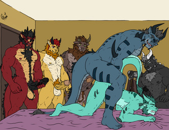 anthro athletic balls being_watched big_penis camera forced genitals group holding_penis horn intraspecies looking_at_another male male/male muscular muscular_male penis rape recording sex smile tail tail_tuft tuft hunterramirez mythology noe_(hunterramirez) dragon lizard mythological_creature mythological_scalie reptile scalie hi_res
