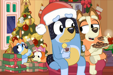 alcohol beverage christmas_clothing christmas_headwear christmas_tree clothing cookie female food gift hat headgear headwear holidays male plant santa_hat tree wine dm29 bluey_(series) christmas bandit_heeler bingo_heeler bluey_heeler chilli_heeler australian_cattle_dog canid canine canis cattledog domestic_dog herding_dog mammal pastoral_dog hi_res