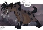 abdominal_bulge belly big_belly bone female female_pred feral fully_inside rumbling_stomach skull smile solo text vore yellow_eyes artistawesome disney the_lion_king shenzi_(the_lion_king) hyena mammal spotted_hyena english_text