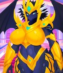 big_breasts black_body blue_eyes breasts fantasy female huge_breasts larger_female size_difference solo wings dreiden samsara mythology kendra animal_humanoid dragon dragon_humanoid fantasy_creature humanoid mythological_creature mythological_scalie scalie absurd_res hi_res