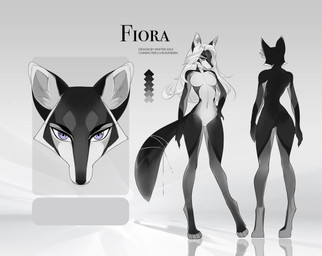 anthro black_body black_nose breasts butt featureless_breasts featureless_crotch female front_view glistening glistening_eyes grey_body hair inner_ear_fluff long_hair long_legs looking_at_viewer mouth_closed nude purple_eyes rear_view reflection solo standing text tuft white_body white_hair white_inner_ear_fluff unknowhiter fiora_(ruxandra) canid mammal 2023 artist_name dated hi_res model_sheet