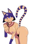 anthro blue_ears blue_hair breasts clothing egyptian egyptian_clothing fangs female female_anthro front_view frown hair markings mouth_closed nipples nude nude_anthro nude_female simple_background solo striped_markings striped_tail stripes tail tail_markings teeth uraeus usekh yellow_body yellow_inner_ear kamino1 animal_crossing nintendo ankha_(animal_crossing) domestic_cat felid feline felis mammal 2025 digital_drawing_(artwork) digital_media_(artwork) hi_res portrait three-quarter_portrait