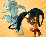 anthro bra breasts clothed clothing duo female lingerie macro male male/female micro nipples running topless underwear nicnak044 kaltrina_(weaselclaw) werther canid canine canis domestic_ferret mammal mustelid musteline true_musteline weasel wolf 2023