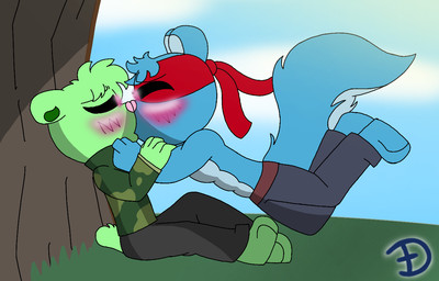 anthro duo fur male male/male tail derektahki happy_tree_friends flippy_(htf) splendid_(htf) bear canid canine flying_squirrel mammal rodent sciurid ursine