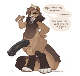 animal_genitalia animal_penis anthro balls big_penis biped bodily_fluids brown_body brown_fur brown_hair brown_tail claws equine_genitalia equine_penis erection feet fingers front_view fur genital_fluids genitals hair handpaw huge_penis looking_at_viewer male mismatched_genitalia mismatched_penis nude nude_anthro nude_male paws penis precum small_waist solo standing tail text thick_thighs toe_claws toes danomil canid canine mammal raccoon_dog tanuki 2025 digital_drawing_(artwork) digital_media_(artwork) english_text