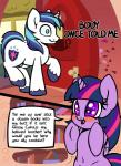 balls comic dialogue duo english_text equid equine female feral friendship_is_magic genitals hasbro hi_res horn humor male mammal my_little_pony mythological_creature mythological_equine mythology shining_armor_(mlp) slavedemorto text twilight_sparkle_(mlp) unicorn winged_unicorn wings