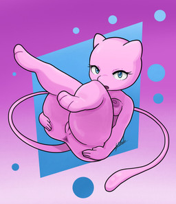 anthro anus areola blue_background blue_eyes breasts eyelashes female front_view genitals gradient_background looking_at_viewer nipples nude open_mouth pink_background pink_body purple_anus purple_areola purple_background purple_nipples simple_background small_breasts solo thick_thighs vulva wide_hips yawlyawl090 nintendo pokemon generation_1_pokemon legendary_pokemon mew_(pokemon) pokemon_(species) hi_res
