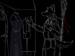 2022 5_fingers absurd_res against_surface alpha_channel anthro backpack biped bottomwear canid canid_demon canine canis cc-by-sa cheek_tuft clothed clothed_anthro clothed_male clothing creative_commons demon digital_drawing_(artwork) digital_media_(artwork) evening_dress eyebrows facial_tuft feathers fingers fluffy fluffy_tail fur fur_tuft gender_dysphoria glass_case hair hand_on_glass hellhound heptagram hi_res holding_strap hoodie humanoid_hands inner_ear_fluff jackal jacket leg_tuft line_art looking_at_clothing looking_at_object male male_anthro mammal mannequin melee_weapon mythological_canine mythological_creature mythology number number_on_clothing number_on_jacket occult_symbol official_art on_glass polearm portrait possumcrimes restricted_palette scp-6159-1 scp_foundation shorts side_view sigil sigil_of_babalon simple_background slit_dress solo spear standing story_at_source symbol tail text text_on_clothing text_on_jacket text_on_topwear thorns three-quarter_portrait topwear trans_(lore) trans_woman_(lore) transparent_background tuft weapon whore_of_blood