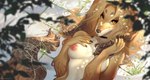 anthro blonde_hair breasts female fur hair looking_at_viewer lying nipples nude on_back on_ground pose solo tan_body tan_fur yellow_eyes narwhal_iv nonoka_(nonoka917) borzoi canid canine canis domestic_dog hunting_dog mammal sighthound hi_res pinup