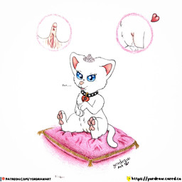 3_toes bodily_fluids collar crown cum cum_in_vagina cum_inside feet female feral foot_fetish genital_fluids genitals headgear looking_at_viewer open_mouth open_smile patreon_logo patreon_username pawpads paws pillow pink_nose pink_pawpads pink_pillow pink_vulva sitting sitting_on_pillow smile solo spread_legs spread_vulva spreading text toes vulva yordraw patreon pussycat_tiger domestic_cat felid feline felis mammal 1:1 hi_res traditional_media_(artwork) url