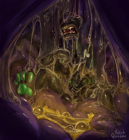 animal_genitalia animal_penis anthro anthro_pred anthro_prey bodily_fluids detailed_background detailed_internal dripping fangs feet feline_genitalia feline_paws feline_penis feline_prey foam genitals goo_drip green_pawpads guts hindpaw inside_stomach larger_anthro larger_male larger_pred male male_pred male_prey masturbation muscular muscular_anthro muscular_male organs pawpads paws penis purple_flesh purple_insides purple_internal saliva saliva_drip saliva_on_face saliva_string sharp_teeth size_difference slime soft_vore stomach stomach_acid tail teeth vore wet willing_pred willing_prey koshquasar mythology devourer_(razor_koopa) dragon felid goo_creature goo_dragon mammal mythological_creature mythological_scalie pantherine scalie 2026 absurd_res hi_res