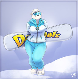 3_toes anthro barefoot big_breasts blue_clothing blue_eyes blue_eyewear blue_goggles bottomwear breasts clothing curvy_figure eyebrows eyewear feet female front_view fur goggles goggles_on_face hair hands_behind_back hindpaw hoodie jacket looking_at_viewer multicolored_clothing pants paws pear-shaped_figure raised_eyebrow short_ears short_hair smile snow snowboard solo sweatpants thick_thighs toes topwear white_body white_clothing white_fur wide_hips winter winter_clothing zipper monkeyblues danimals anook_(danimals) bear mammal polar_bear ursine absurd_res hi_res huge_filesize