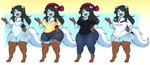 anthro blue_body bottomwear breasts clothing female fur hat headgear headwear nude pants shirt shorts solo topwear white_body white_fur yellow_eyes rockpup241 nintendo pokemon sophie_(rockpup241) generation_7_pokemon pokemon_(species) rockruff shiny_pokemon model_sheet