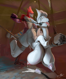 ahegao anthro barn bdsm big_breasts bodily_fluids bondage bound breast_milking breasts cum cum_in_vagina cum_inside duo feathers female fur genital_fluids huge_breasts immobilization lactating looking_pleasured machine male male/female milking_machine red_body red_feathers reins rope ruined_makeup saliva saliva_on_tongue tears white_body white_fur yuriben avio_(avioylin) mommy_alpaca alpaca avian camelid mammal absurd_res hi_res