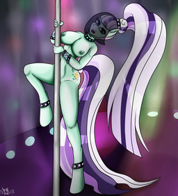 anthro anthrofied areola big_breasts breasts cutie_mark dancing female fur hair long_hair looking_at_viewer multicolored_hair nipples open_mouth pole pole_dancing solo stripper two_tone_hair novaspark friendship_is_magic hasbro my_little_pony coloratura_(mlp) earth_pony equid equine horse mammal pony 2015 hi_res