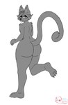 anthro big_butt big_feet breasts butt feet female foot_fetish rear_view solo tail thick_thighs tongue wide_hips god-ale domestic_cat felid feline felis mammal hi_res monochrome sketch