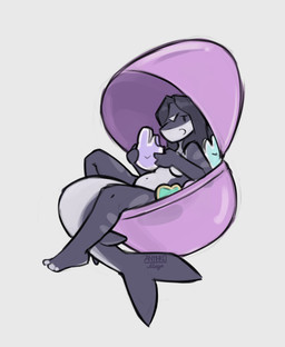anthro breasts candy dessert eating eating_food female food grey_body hair holding_candy holding_food holding_object lying navel on_back open_mouth simple_background solo white_background anthromage anna_magenta aquatic fish shark 2025 hi_res