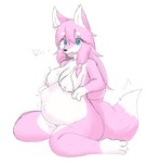 anthro big_breasts blush bodily_fluids bottomless breast_milking breasts butt clothed clothing female fetal_kick fetal_movement fingers fur hair lactating lactating_through_clothing long_hair milk nipples nipples_visible_through_clothing pregnant pregnant_anthro pregnant_female smile solo tail text wet wet_clothing canxue canid canine fox mammal portrait