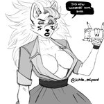 big_hair breasts cleavage_cutout clothed clothing cutout dialogue electronics eyebrows female fingers hair open_clothing open_shirt open_topwear phone raised_eyebrow shirt simple_background speech_bubble text topwear white_background majorlyeclipsed five_nights_at_freddy's five_nights_at_freddy's:_security_breach scottgames steel_wool_studios roxanne_wolf canid canine canis mammal wolf 1:1 2024 digital_media_(artwork) english_text monochrome sketch watermark