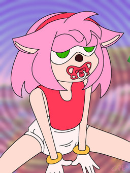 abdl accessory anthro bib clothed clothing diaper ears_down female gloves half-closed_eyes handwear headband hypnosis hypnotic_eyes mind_control mostly_nude narrowed_eyes object_in_mouth pacifier pacifier_in_mouth pivoted_ears shirtless shirtless_anthro shirtless_female solo spiral spiral_eyes wearing_diaper heizenart sega sonic_the_hedgehog_(series) amy_rose eulipotyphlan hedgehog mammal 3:4 hi_res