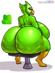 anthro beak big_breasts big_butt breasts butt cellulite chair crossgender feathers feet female furniture green_body green_feathers huge_breasts huge_butt hyper hyper_butt looking_at_viewer mascot mtf_crossgender nude on_chair one_eye_obstructed overweight overweight_anthro overweight_female sitting sitting_on_chair solo talons toes kobu_art duolingo duo_(duolingo) avian bird owl 2024 artist_name hi_res signature