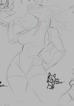 3_fingers anthro armwear breasts clothed clothed_anthro clothing dialogue elbow_gloves feather_hair feathered_crest feathers female fingers genitals gloves halter_top hand_on_hip handwear head_crest legwear leotard non-mammal_breasts nude_human pseudo_hair standing text thigh_highs tight_clothing vulva meatwoman halo_(series) microsoft xbox_game_studios alien human ibie'shan kig-yar lagomorph leporid mammal rabbit reptile scalie english_text sketch_page spot_color
