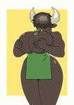 apron apron_only big_breasts breasts clothing facial_piercing female horn huge_breasts nose_piercing piercing simple_background solo standing gunbangjindog bovid bovine mammal animated short_playtime