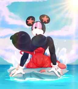 anthro big_breasts black_body breasts clothing eyes_closed female gloves handwear huge_breasts solo water rabbit5gamer disney minnie_mouse aquatic asterozoan echinoderm mammal mouse murid murine rodent siren starfish absurd_res hi_res