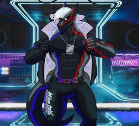anthro bottomwear clothing cyberdragon cyberpunk detective male muscular night nightclub outside pants police solo techware uniform j450n2080 mythology j450n dragon mythological_creature mythological_scalie scalie absurd_res hi_res
