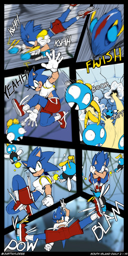 anthro backpack bottomwear city clothing crop_top crossgender dialogue eyelashes female footwear gloves handwear machine mtf_crossgender nipple_outline onomatopoeia outside shirt shoes shorts smile sneakers socks sound_effects text topwear justtaylor sega sonic_the_hedgehog_(series) sonic_the_hedgehog badnik buzzbomber eulipotyphlan hedgehog mammal 1:2 absurd_res english_text hi_res watermark