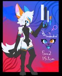 anthro blue_mouth digitigrade female female_symbol fur gender_symbol gradient_background heterochromia multicolored_body multicolored_fur simple_background size_difference smaller_female solo symbol text sodaduv sodaduv_(character) canid canine fennec_fox fox mammal true_fox low_res watermark