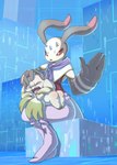 ambiguous_gender anthro brown_body brown_fur butt butt_slap detailed_background duo fur open_mouth size_difference slap spank_marks spanking white_body white_fur young young_anthro lkiws bandai_namco digimon antylamon digimon_(species) lagomorph leporid mammal rabbit terriermon hi_res