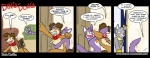 anthro collar dialogue doorbell duo female fight flat_chested male smile tail text wrestling rick_griffin housepets! grape_jelly_(housepets!) peanut_butter_(housepets!) res_(housepets!) canid canine canis domestic_cat domestic_dog felid feline felis mammal alpha_channel comic english_text