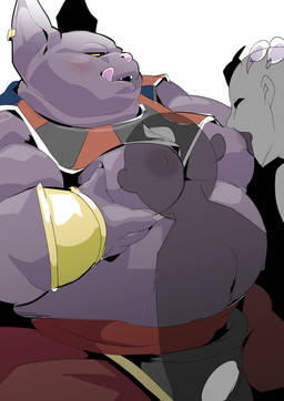 anthro belly big_belly blush breastfeeding collaborative collaborative_breastfeeding group humanoid_hands kemono male moob_suck moobs navel nipple_fetish nipple_play nipple_suck nipples overweight overweight_male purple_body sucking tongue tongue_out sigenoya takotyutyu dragon_ball dragon_ball_super champa domestic_cat felid feline felis mammal 2021 absurd_res hi_res