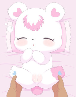 ambiguous_gender anthro anus bed bedding bedding_background blush duo feet female female/ambiguous foot_grab fur furniture genitals loli lying on_back on_bed pillow plump_labia sleeping spread_legs spreading vulva white_body white_fur young young_anthro young_female azuo jewelpet sanrio sega sega_fave labra_(jewelpet) bear mammal polar_bear ursine hi_res