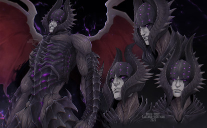 bared_teeth black_horn grey_body horn looking_at_viewer low-angle_view male male_humanoid membrane_(anatomy) membranous_wings purple_eyes red_wings solo standing teeth text wings santanahoffman capcom devil_may_cry mythology animal_humanoid dragon dragon_humanoid humanoid mythological_creature mythological_scalie scalie 2025 artist_name dated