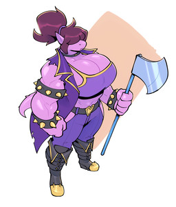 anthro axe big_breasts big_muscles bra breasts cleavage clothed clothing female hair hair_over_eyes huge_breasts huge_muscles midriff muscular muscular_female purple_body purple_scales scales solo sports_bra underwear bigdad deltarune undertale_(series) susie_(deltarune) lizard reptile scalie 2023 digital_media_(artwork)
