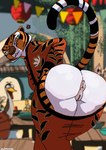 angry anthro anus big_butt butt cleavage_cutout clothing cutout dress female glistening glistening_body group long_dress looking_back public restaurant solo_focus surprised_expression micemousse dreamworks kung_fu_panda master_tigress felid mammal pantherine tiger hi_res