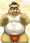 anthro asian_clothing belly big_belly blush brown_body clothing east_asian_clothing fundoshi green_eyes humanoid_hands japanese_clothing kemono male moobs navel nipples overweight overweight_male solo underwear white_body rockmai3 sengoku_puzzle tokugawa_ieyasu canid canine mammal raccoon_dog tanuki 2022 hi_res