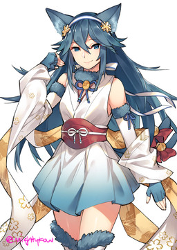 5_fingers accessory armwear asian_clothing bangs bell blue_body blue_eyes blue_fur blue_hair bow_(feature) bow_accessory bow_ribbon breasts clothed clothing detachable_sleeves detached_sleeves east_asian_clothing female fingerless_gloves fingers fur furgonomics gloves hair handwear japanese_clothing jewelry kimono legwear long_hair looking_at_viewer multi_tail obi ribbons sash simple_background small_breasts smile solo standing tail tail_accessory tail_bell tail_bow tail_ribbon thigh_highs white_background gebyy-terar asian_mythology east_asian_mythology fire_emblem fire_emblem_awakening japanese_mythology mythology nintendo lucina_(fire_emblem) animal_humanoid cat_humanoid felid felid_humanoid feline feline_humanoid humanoid mammal mammal_humanoid nekomata yokai 2018