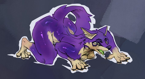 4_toes 5_fingers ass_up breasts crouched_over facial_markings feet female fingers fur green_tongue head_markings markings purple_body purple_fur suggestive_pose tail tan_body tan_inner_ear toes tongue tongue_out shurgali hi_res